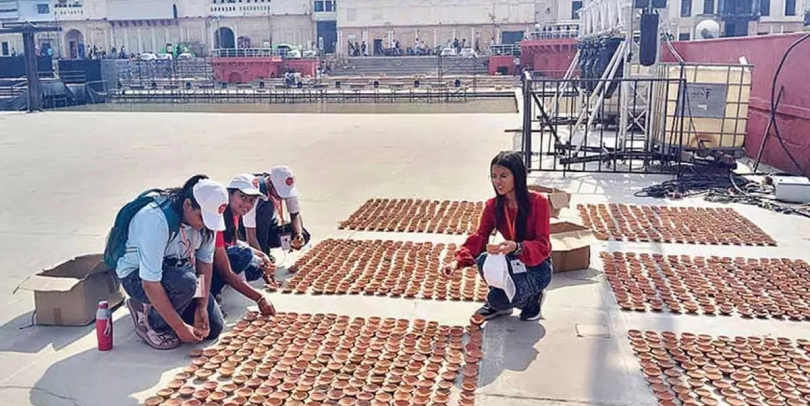 Creating a Swastik with 80,000 Diyas